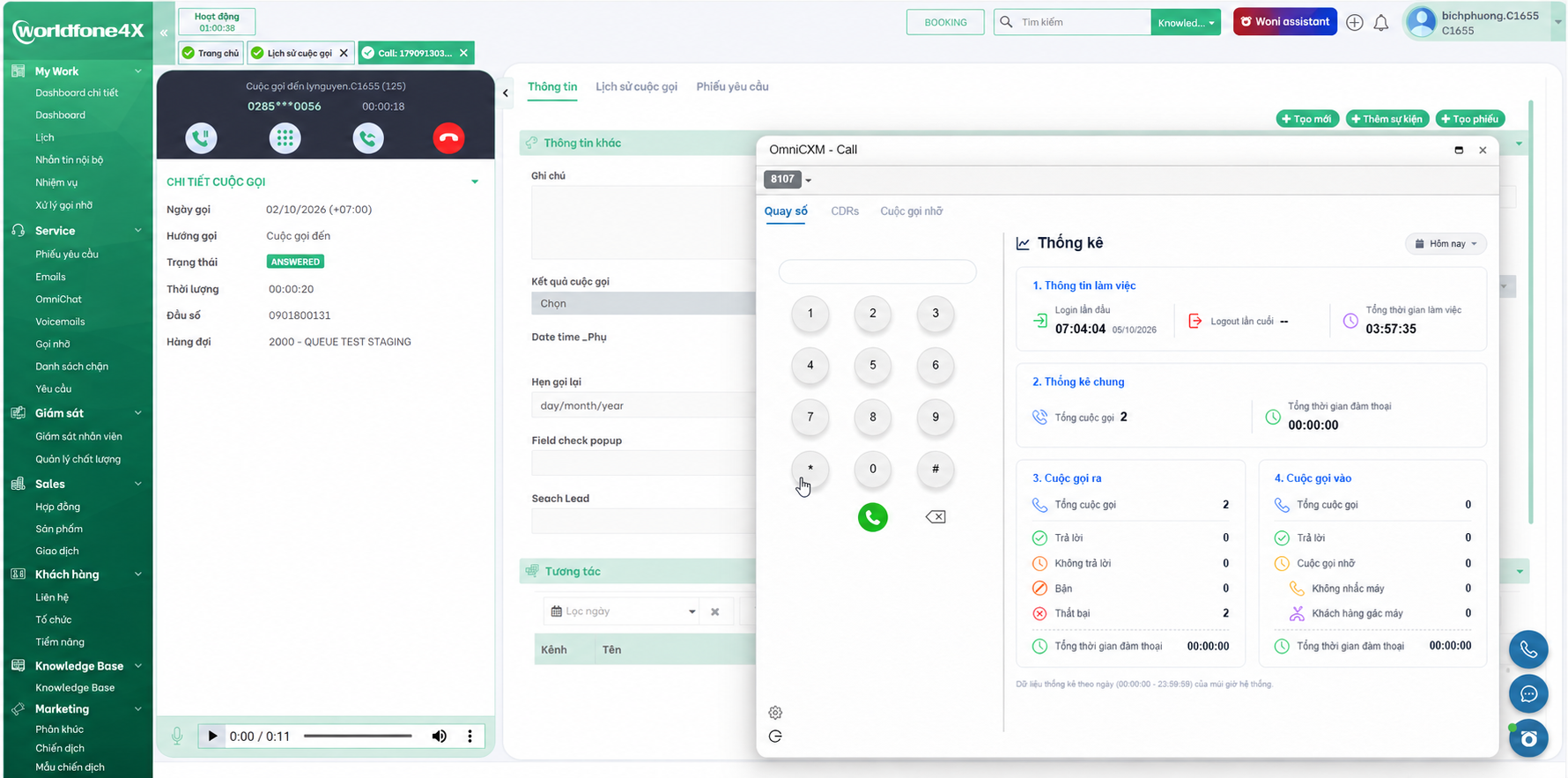 Nâng cấp Widget Call với tính năng theo dõi Work Time và Đăng xuất