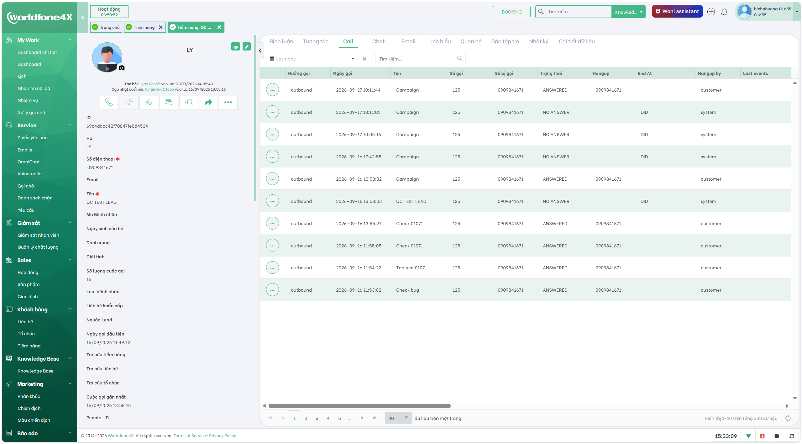 Mở rộng Call History trên Contact, Organization và Lead