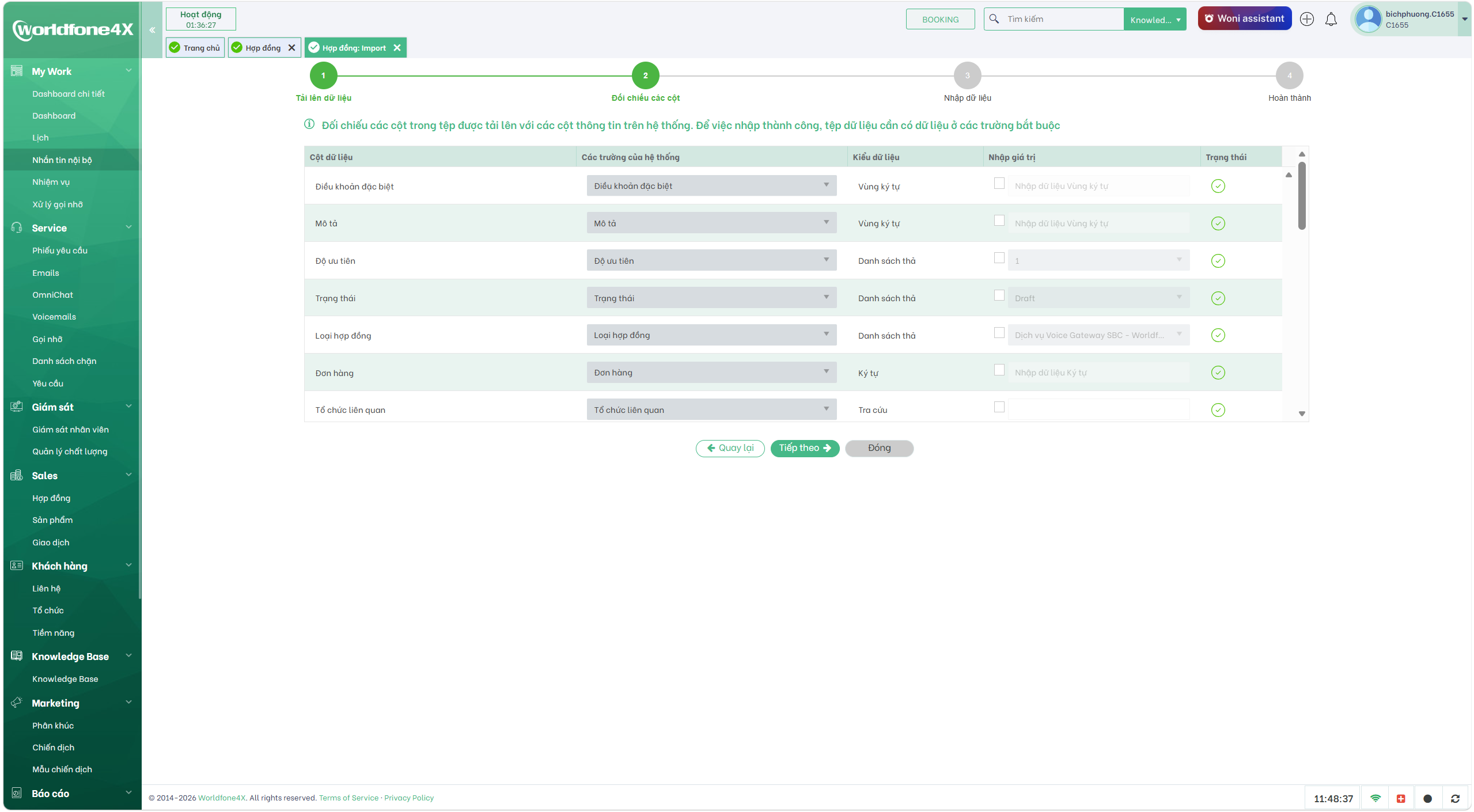 Cho phép Import Hợp đồng hàng loạt từ Excel 