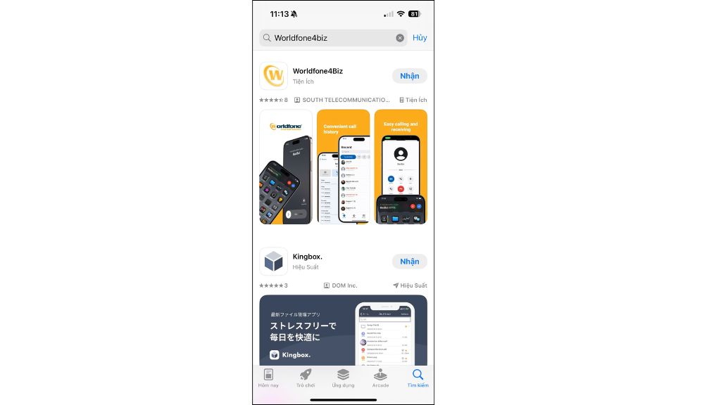 Tải ứng dụng Worldfone4Biz cho điện thoại iOS bước 1