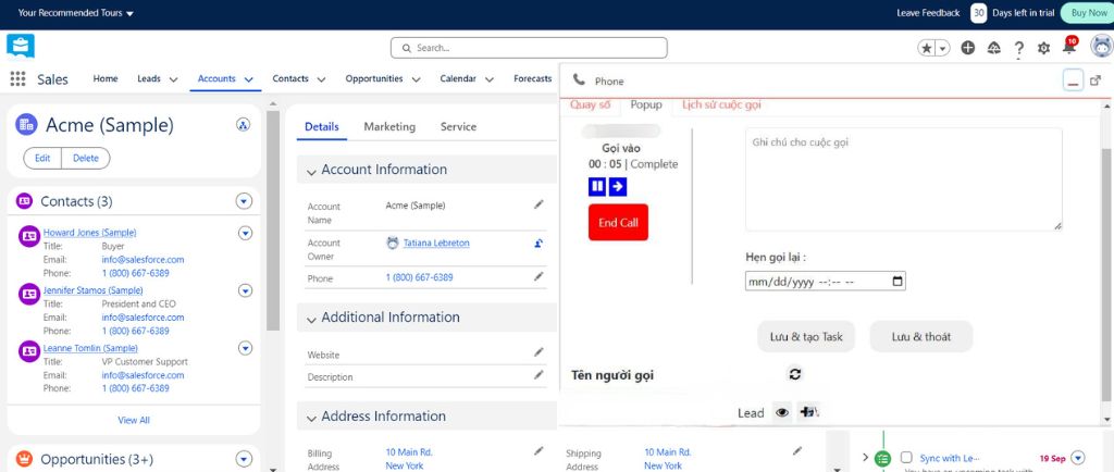Popup hiển thị thông tin khách hàng  