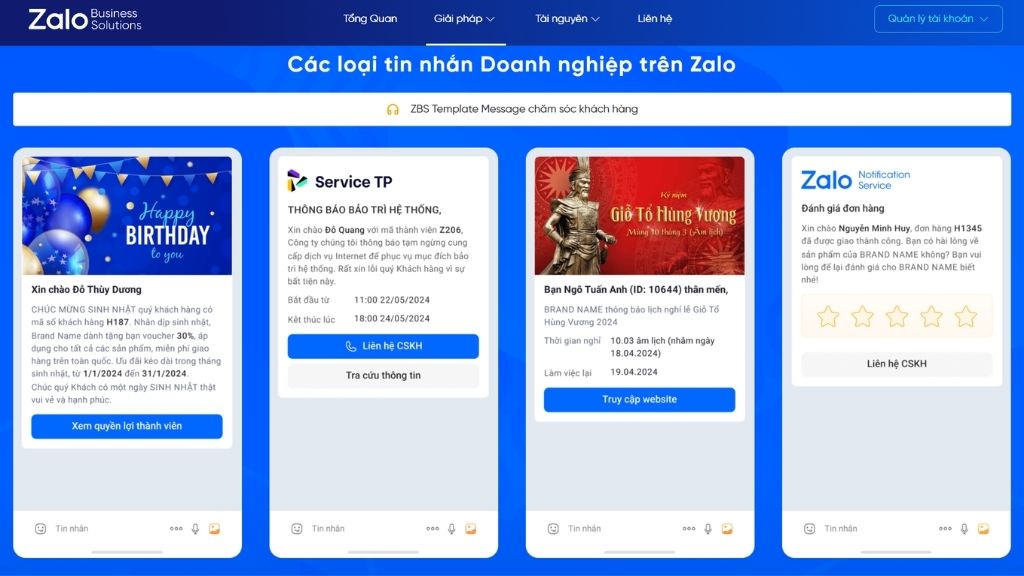 ZBS Template Message chăm sóc khách hàng 