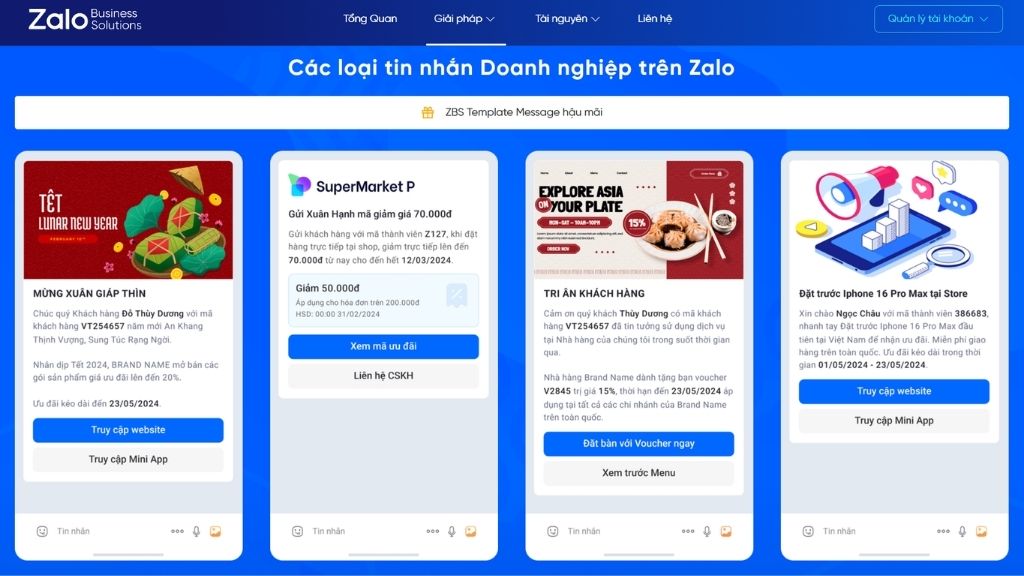 ZBS Template Message hậu mãi 
