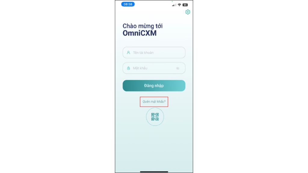 Đăng nhập ứng dụng OmniCXM quên mật khẩu bước 1