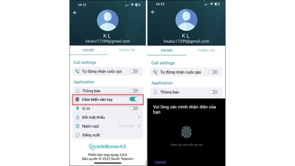 Hướng dẫn sử dụng OmniCXM - Worldfone4X Mobile cài đặt đăng nhập vân tay