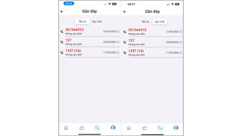 Hướng dẫn sử dụng OmniCXM - Worldfone4X Mobile lịch sử cuộc gọi