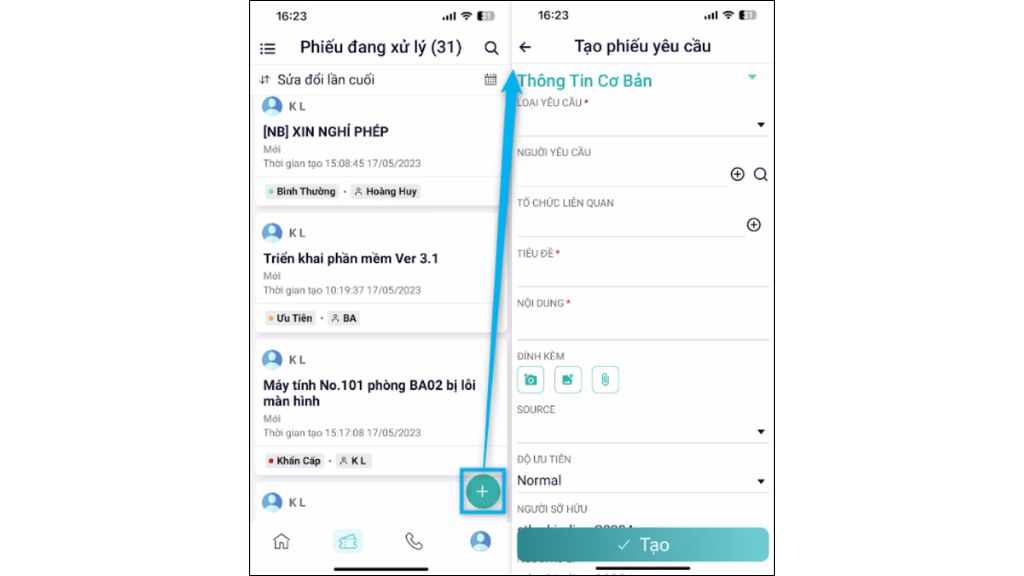 Hướng dẫn sử dụng OmniCXM - Worldfone4X Mobile tạo mới ticket