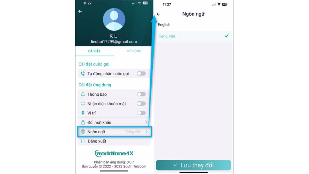 Hướng dẫn sử dụng OmniCXM - Worldfone4X Mobile cài đặt ngôn ngữ