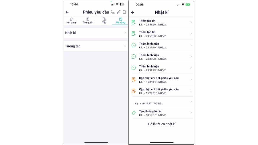 Hướng dẫn sử dụng OmniCXM - Worldfone4X Mobile theo dõi lịch sử ticket
