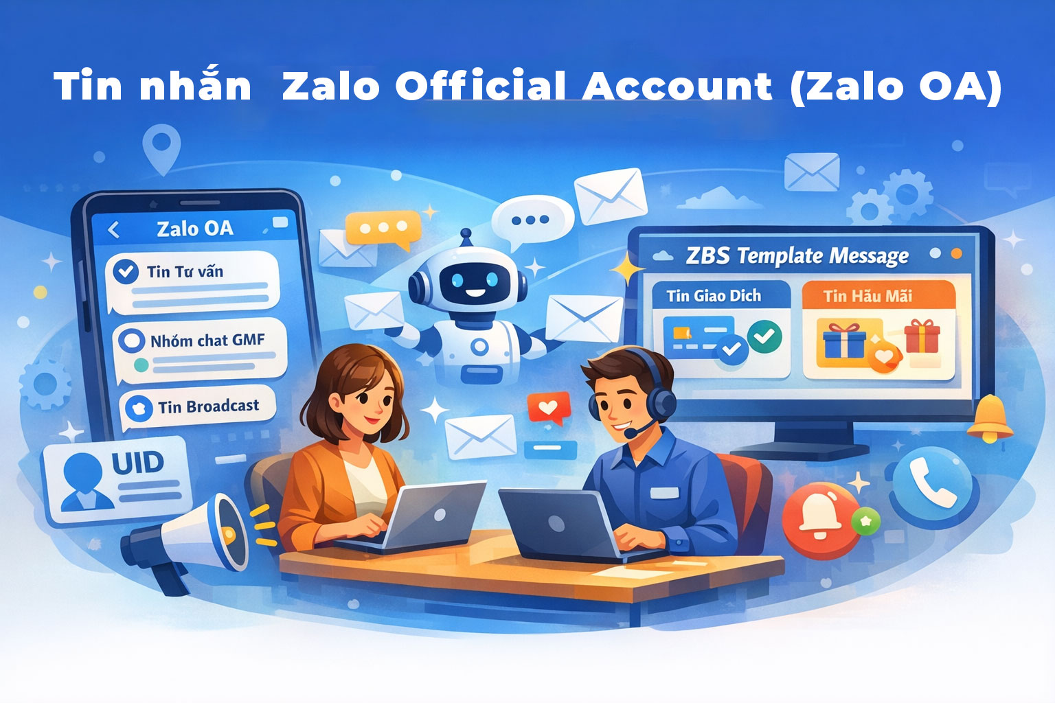 tin nhắn có thể gửi bằng Zalo Official Account (Zalo OA)